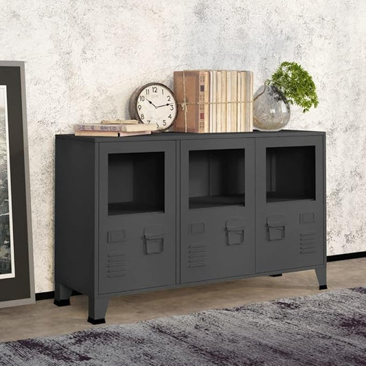Anthracite Metal Sideboard, Rectangular Storage Cabinet, 41.3" Living Room Buffet, Matte Finish, 3-Door, Industrial Design Furniture for Home Kitchen Furnitur