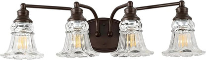 4-Light Bathroom Light Fixtures Over Mirror, Vintage Vanity Lights with Clear Floral Glass Shades, Oil Rubbed Bronze