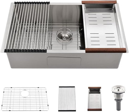 27 Inch Undermount Kitchen Sink -Bokaiya 27x19 Stainless Steel Undermount Sinks 18 Gauge Deep Single Bowl Kitchen Sinks with Colander
