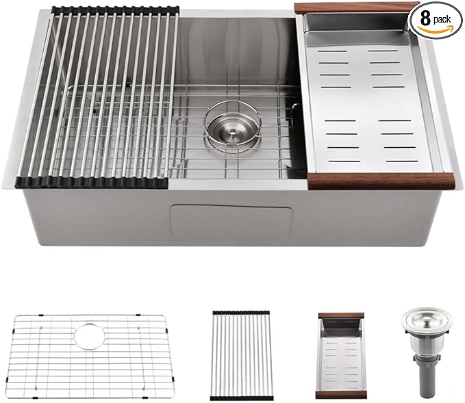 27 Inch Undermount Kitchen Sink -Bokaiya 27x19 Stainless Steel Undermount Sinks 18 Gauge Deep Single Bowl Kitchen Sinks with Colander
