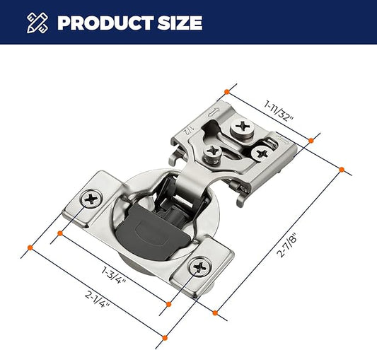 JOYDECOR 20 Packs (10 Pairs) 1/2 Inch Overlay Soft Close Hinges Satin Nickel Concealed Hidden Cabinet Hinges Stainless Steel for Face Frame Kitchen Cabinet Doors - 105 Degree