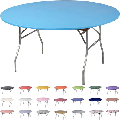 Kwik-Covers 10 Pack of Round Plastic Table Covers - 60" or 72" Round - Indoor or Outdoor Fitted Covers (Tables NOT Included) (Light Blue, 60" Round)