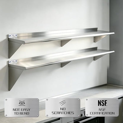 Hally Stainless Steel Shelf Wall Mounted Metal Shelf Wall Shelf 12 x 60 NSF Heavy Duty 315 lb Capacity, Commercial Wall Mounted Storage Rack for Kitchen, Garage, Laundry Room 2 Pack