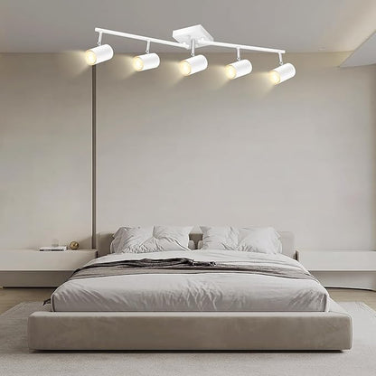 BoostArea Track Lighting Fixtures Ceiling, 5 Light White Track Light with Rotatable Light Heads, Modern Track Lighting Fixtures Ceiling for Kitchen/Living Room,GU10 Bulb Not Included
