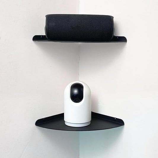 Small Floating Corner Shelves Metal Corner Wall Mounted Shelf Curved Corner Hanging Shelving for Bathroom, Kitchen, Living Room, Office, Bedroom & Dorm (Black 2 pcs)