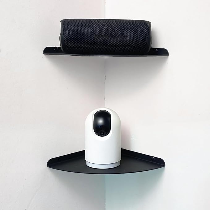 Small Floating Corner Shelves Metal Corner Wall Mounted Shelf Curved Corner Hanging Shelving for Bathroom, Kitchen, Living Room, Office, Bedroom & Dorm (Black 1 pcs)