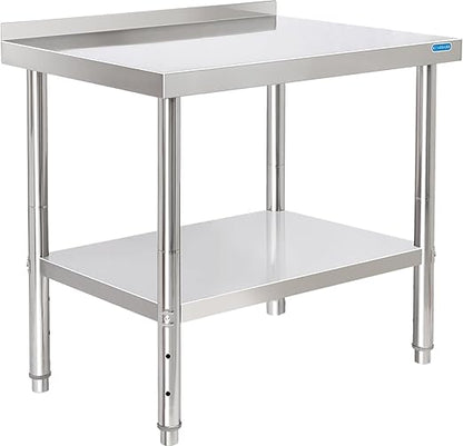 KUARBARR Stainless Steel Table for Prep & Work with Backsplash 24 x 30 Inches NSF Metal Commercial Kitchen Adjustable Under Shelf Worktable for Restaurant Home Outdoor