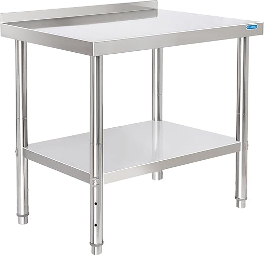 KUARBARR Stainless Steel Table for Prep & Work with Backsplash 24 x 30 Inches NSF Metal Commercial Kitchen Adjustable Under Shelf Worktable for Restaurant Home Outdoor