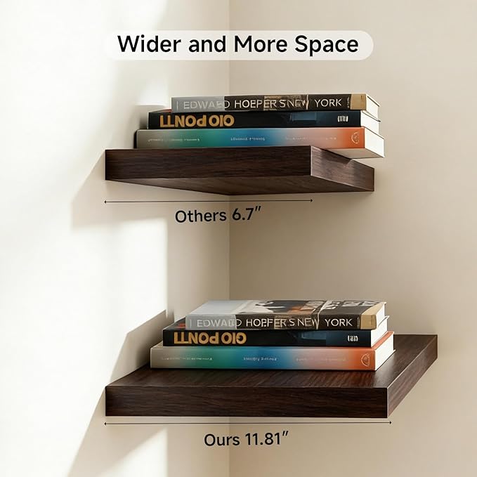 INHABIT UNION 17.5in Floating Shelves for Wall, Wall Mounted Shelves for Decor Storage Set of 2, Floating Shelf for Bedroom, Bathroom, Living Room and Kitchen（Black）