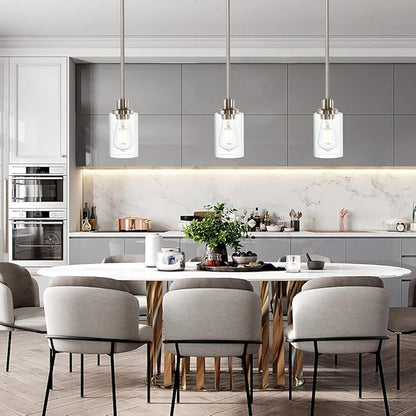 TODOLUZ Modern Clear Glass Pendant Light in Brushed Nickel, Single Hanging Pendant Lighting for Farmhouse Entryway Dining Room Kitchen Island Foyer
