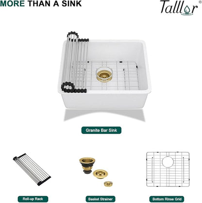 21 Inch White Undermount Bar Sink - Granite Composite Single Bowl Classic Quartz Wet Prep Sink for RV, Kitchen Bar, Boat, and Outdoor #TLGU-135