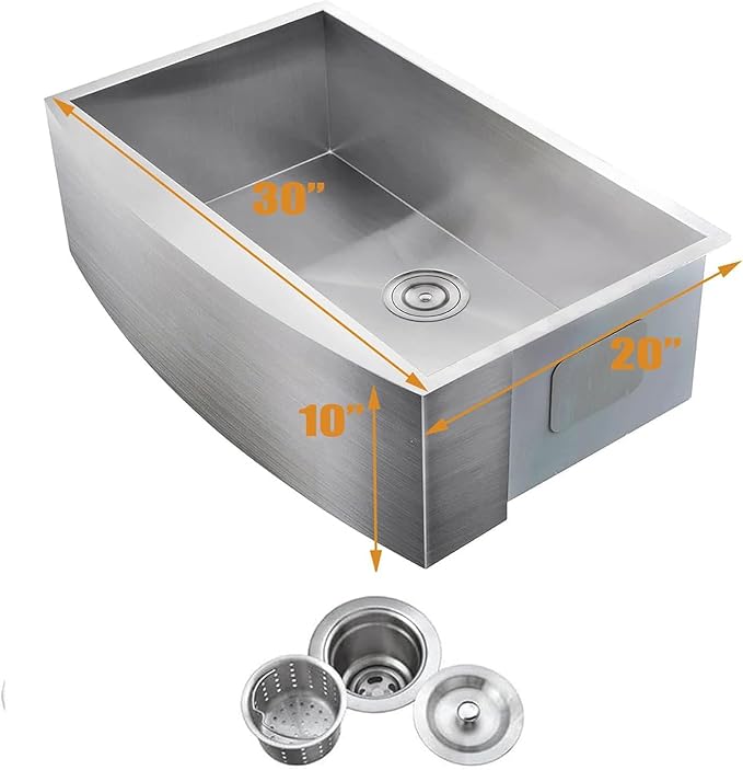 VCCUCINE Farmhouse Sink, 30x22 Inch Stainless Steel Farmhouse Kitchen Sink, Undermount Drop in Single Bowl Basin Apron Sink, Brushed Nickel Farm Sink With Strainer