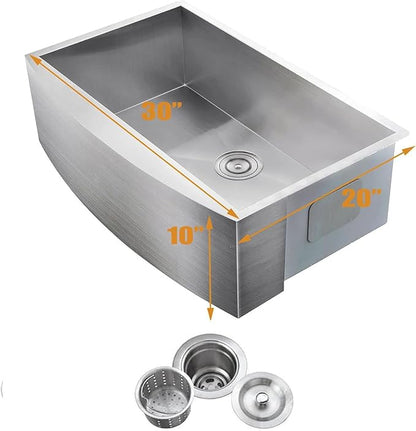 VCCUCINE Farmhouse Sink, 30x22 Inch Stainless Steel Farmhouse Kitchen Sink, Undermount Drop in Single Bowl Basin Apron Sink, Brushed Nickel Farm Sink With Strainer