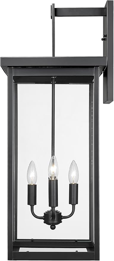 ML Lighting | Barkeley Collection | 42606-PBK | 30" Modern Four Bulb Outdoor Steel X-Large Wall Sconce | Anti-Rust Powder Coat Black with Clear Glass Shade | Exterior Ambient Light for Safety
