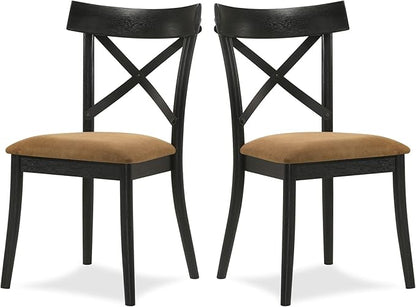 JUSTONE Dining Chairs Set of 2, Cross Back Side Chairs with Hillary Brown Leather Seats, Modern Wooden Kitchen Chairs, Walnut Black Finish for Dining Room, Kitchen, Home Cafe, Bar