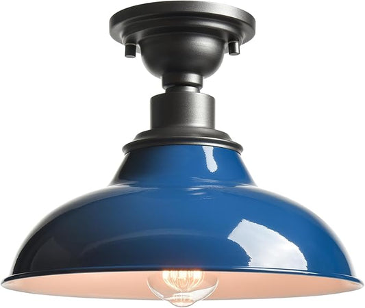 SAMTEEN 12-Inch Semi Flush Mount Ceiling Light Barn Style Light Fixture Dark Blue Farmhouse Ceiling Light Fixtures for Hallway Bedroom Staircase Living Room
