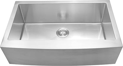 MSI 33 inch Undermount Single Bowl Farmhouse Apron Stainless Steel Kitchen Sink and Strainer, 16 Gauge