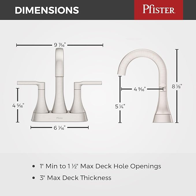 Pfister Vaneri Bathroom Sink Faucet, 4-Inch Centerset, 2-Handle, 3-Hole, NSF Certified, Spot Defense Brushed Nickel Finish, LF048VRIGS