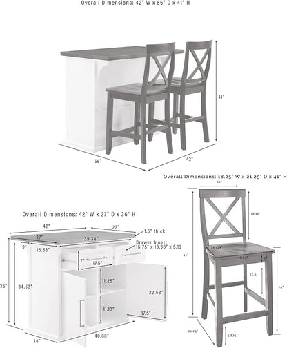 Crosley Furniture Bartlett Kitchen Island with Wood Top and X-Back Stools, White/Black