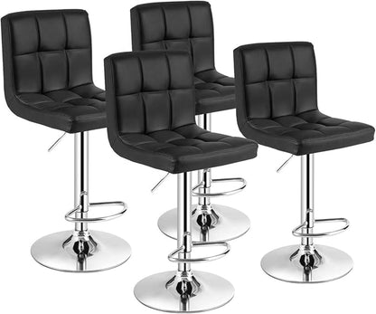 COSTWAY Adjustable Bar Stools Set of 4, Modern Swivel PU Leather Bar Chair with Backrest, Soft Cushioned Seat, Footrest, Sturdy Metal Frame, Comfortable Barstools for Kitchen Island, Pub, Black