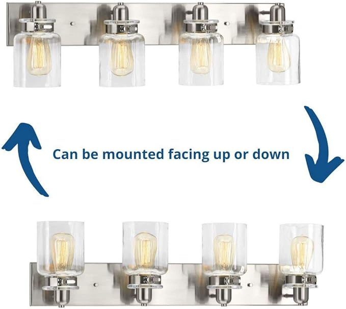 Progress Lighting P300048-009 Calhoun Collection Clear Glass Farmhouse Bath Vanity Light, 4-Light, Brushed Nickel