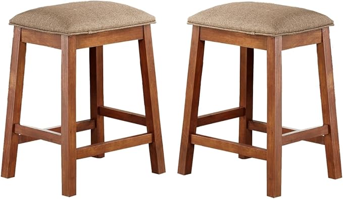 GTU Furniture Set of 2 Counter Height 24" Backless Kitchen Island Brown Barstools Chair with Wood Footrest Leg and Fabric Cushion