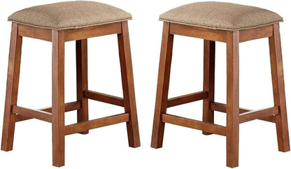 GTU Furniture Set of 2 Counter Height 24" Backless Kitchen Island Brown Barstools Chair with Wood Footrest Leg and Fabric Cushion