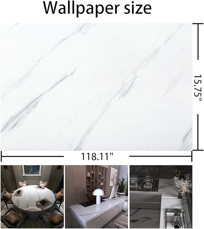 BAYYA White Marble Wallpaper Peel Stick Countertop Contact Paper White Granite Bathroom Kitchen Marble Paper Self Adhesive Vinyl Counter Top Covers Waterproof Decorative Furniture Wall Stickers