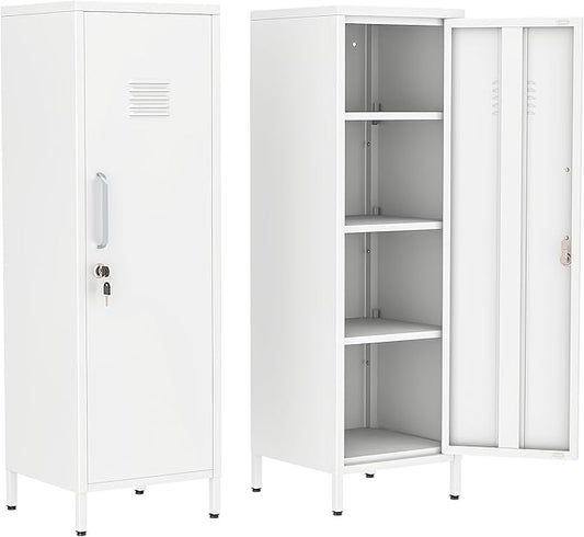 Ckzbx Tall Narrow Storage Cabinet 51.18" H Bathroom Cabinet Metal Pantry Cabinets, 3 Adjustable Shelves for Kitchen, Home Office, Living Room, Dinning Room (White)