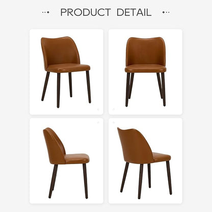 COLAMY Upholstered Dining Chairs Set of 2, PU Leather Dining Room Kitchen Side Chair with Padded Seat and Wood Legs Restaurant/Cafe,Light Brown