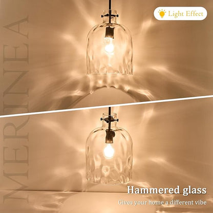 Modern Black Glass Pendant Light – 10-Inch Wide Single Dome Light Fixture, 1-Light E26 Ceiling Hanging Lamp for Kitchen Island, Dining Room, Hallway