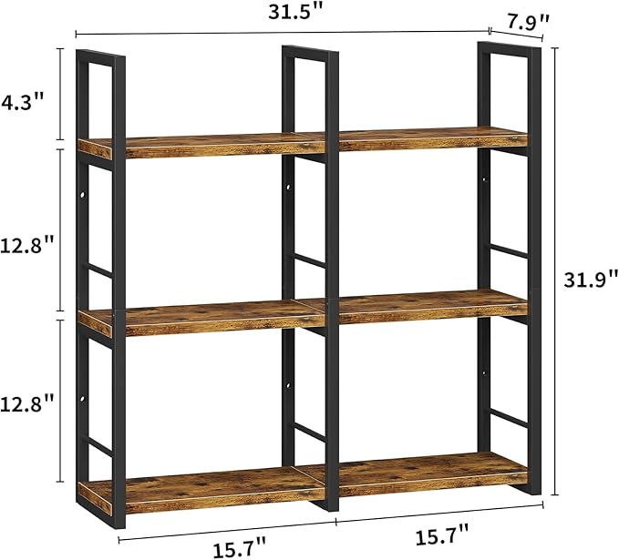 31.5 Inch Floating Shelves, 6 Tier Wood Shelves for Wall, Heavy Duty Wide Wall Mount Shelves for Living Room Bedroom Kitchen Classroom, Rustic Brown