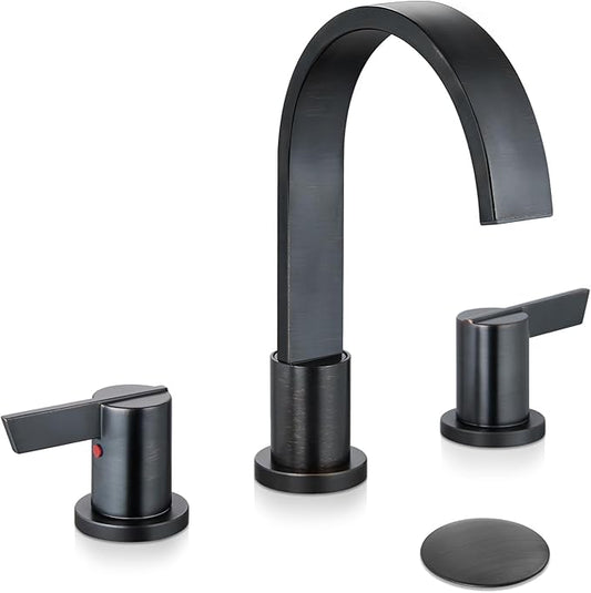 Midanya 8 inch Widespread Bathroom Sink Faucet,Modern Waterfall 3 Hole 2 Handles Bathroom Faucet 8" Vanity Faucets with Pop Up Drain and Water Supply Lines,Oil Rubbed Bronze