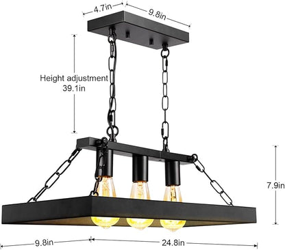 Rustic Farmhouse Chandelier for Dining Room 3-Lights Black