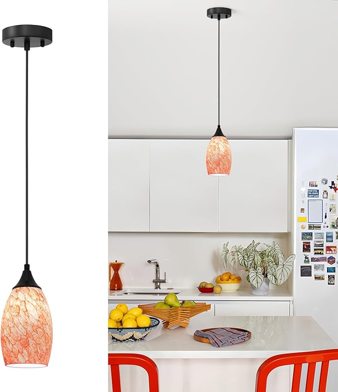 ANYLOVE Vintage Art Burgundy Pendant Lighting,1-Pack Hand Glass Hanging Light Fixture,Adjustable Cord for Kitchen,Hallway,Dining Room