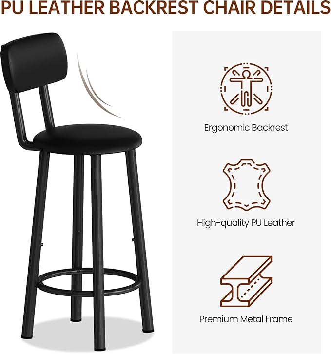 DKLGG Dining Table Set for 2, Counter Height Bar Table Set with Storage ＆ Stools, High Top Pub Table and Chairs for Kitchen, Dining Room, Sofa Side, Apartment, Breakfast Nook, Black