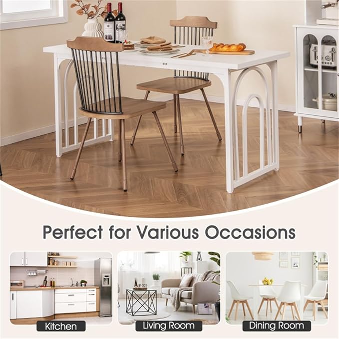White 63" Rectangular Dining Table with Adjustable Foot Pads for Stability & Small Spaces, Narrow Kitchen Table, Space Saving Dining Tables, Kitchen Island Tables Stable Dining Table