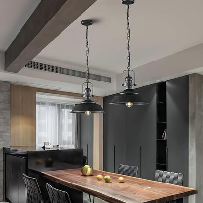 14.2 Inch Silver Black Farmhouse Pendant Light for Kitchen Island, Rustic Industrial Hanging Ceiling Light with Hand-Painted Finish, Modern Bar Lighting for Dining Room & Porch