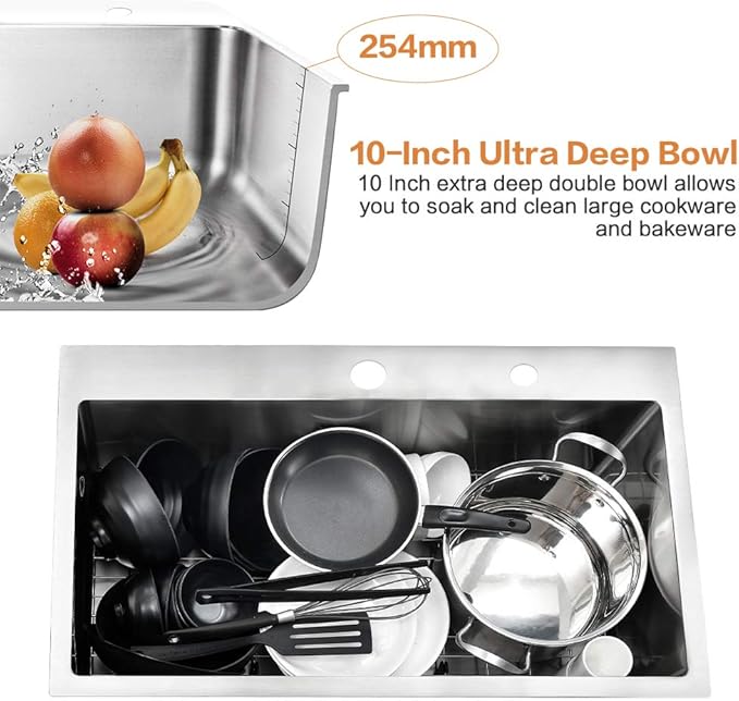 33 Inch Drop In Kitchen Sink-Bokaiya 33x22 Stainless Steel Kitchen Sink Drop In Top Mount 16 Gauge Deep Single Bowl Kitchen Sinks with Dish Grid&Strainer