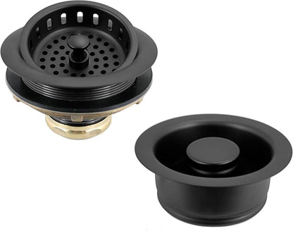 Westbrass A2165-62 4-1/4" OD Post Style Large Kitchen Basket Strainer with Waste Disposal Flange and Stopper Drain Set, Matte Black