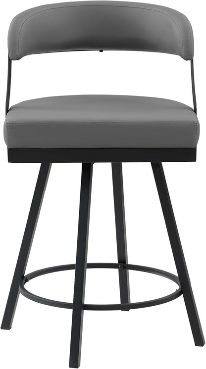 Lexicon Swivel Counter Height Stools Set of 2 - Counter Height Stools for Kitchen Island, Padded Seat, Open Back, Sturdy Black Metal Frame Finish and Grey Faux Leather Cushion Seat, Grey