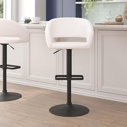 Flash Furniture Erik Comfortable & Stylish Contemporary Barstool with Rounded Mid-Back and Foot Rest, Adjustable Height - White Vinyl with Chrome Base
