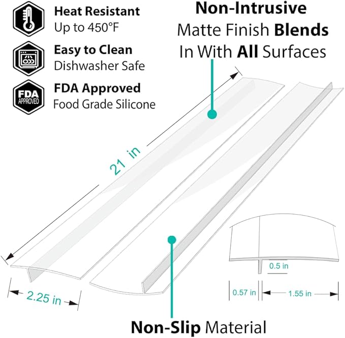 Stove Counter Gap Cover, 2PACK Kitchen Silicone Oven Gap Filler – 21 Inches Countertop Strips Gap Guard, Easy to Clean (Clear)