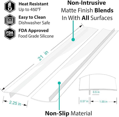 Stove Counter Gap Cover, 2PACK Kitchen Silicone Oven Gap Filler – 21 Inches Countertop Strips Gap Guard, Easy to Clean (Clear)