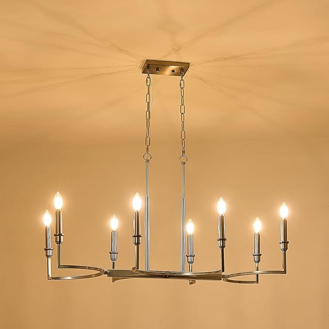 Brushed Nickel Rectangular Chandelier 38in Linear Kitchen Island Chandelier Light Fixture 8 Light Nickel Chandeliers for Kitchen Island Dining Room