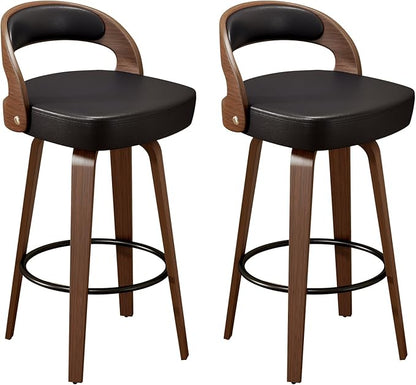GOWE Swivel Bar Stools Set of 2, 26.8" Counter Height Bar Stools for Kitchen Island, Black Barstools Upholstered Faux Leather & Solid Wood Legs, VF