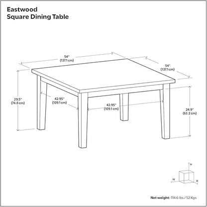 SIMPLIHOME Eastwood Dining Table - 54 inch Wide Solid Oak Veneer Square Table, Contemporary Style for Dining Room or Kitchen with Thick Top and Clean-Lined Legs, Seats 8