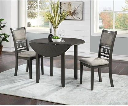 New Classic Furniture Gia 3-Piece Drop Leaf Dining Table Set with 2 Chairs, 42-Inch, Gray