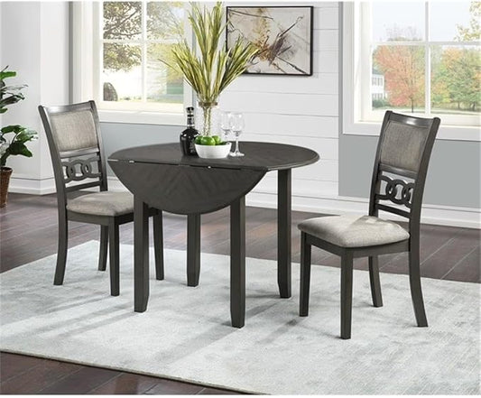 New Classic Furniture Gia 3-Piece Drop Leaf Dining Table Set with 2 Chairs, 42-Inch, Gray