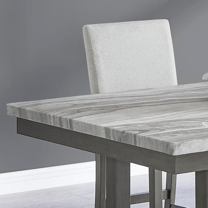 Counter Height Dining Table with Faux Marble Top and Storage Shelf for Kitchen Island Use